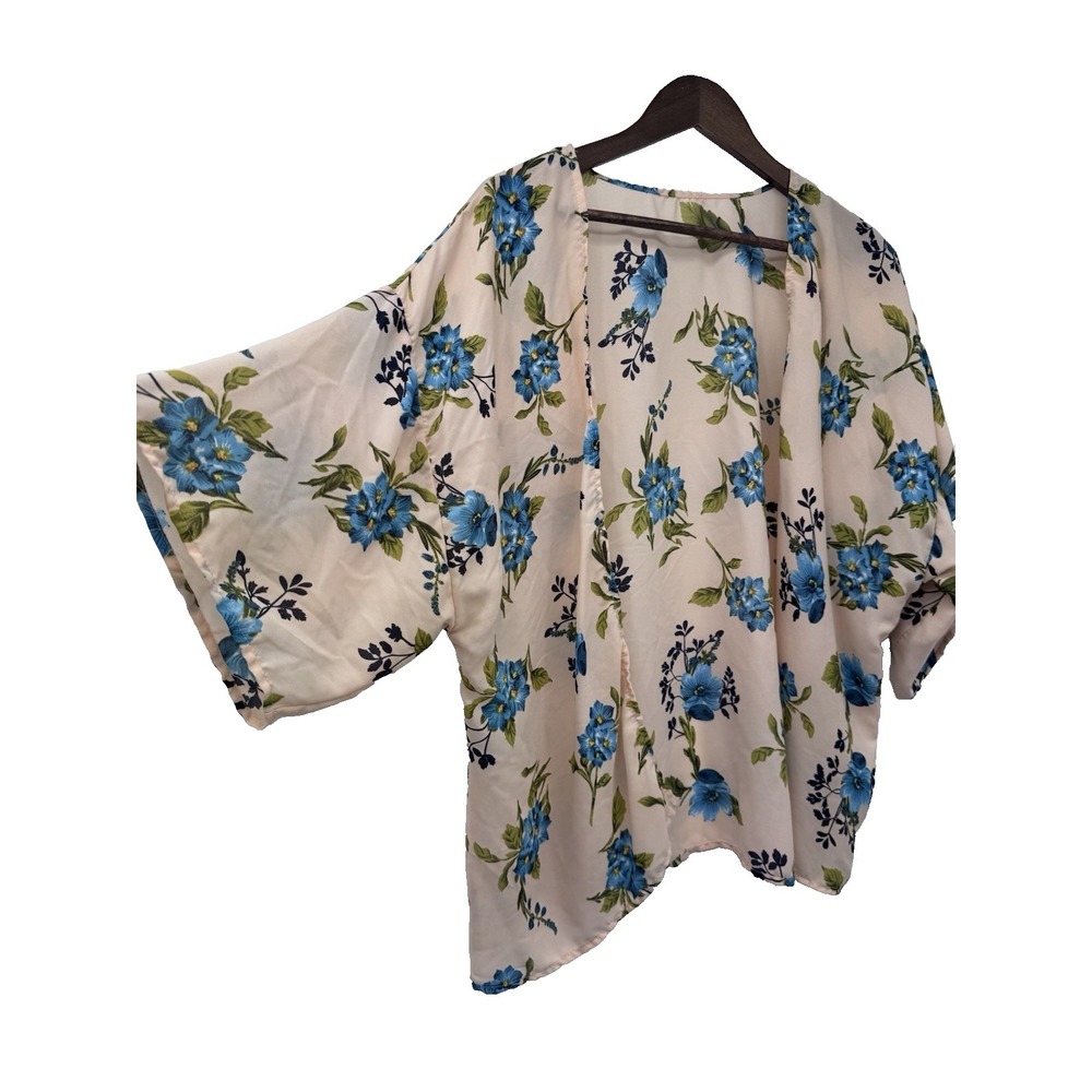 Floral Kimono Cardigan‎ Cover Up One Size peach blue floral beachy cover up